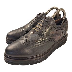 NERO GIARDINI Shoes Womens Size 7.5 Brown Leather Wingtip Oxford Snakeskin Italy